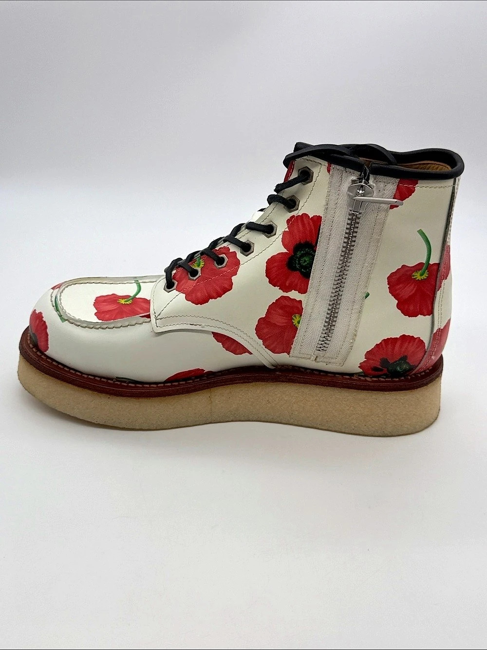 Kenzo Kenzoyama Lace-Up Boots Floral Ankle Boots White & Red EU 42